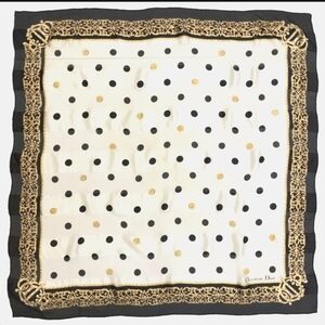 Christian Dior Vintage Emblem Logo Polka Dot Pattern Silk Scarf